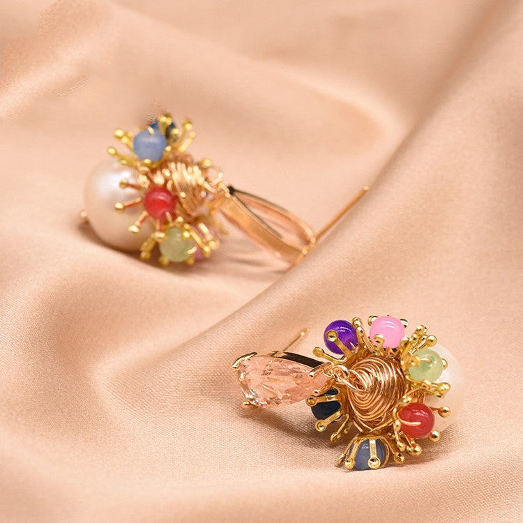 GLSEEVO Natural Water White Pearl Drop Earring 925 Sterling Silver For Women Girls Pendant Colorful Fine Jewelry GE0818 - Artigo Importado