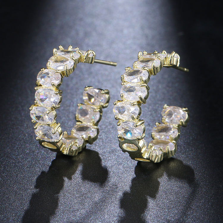 Exaggerated Temperamental Zircon C- Shaped Eardrop Earring Women - Artigo Importado