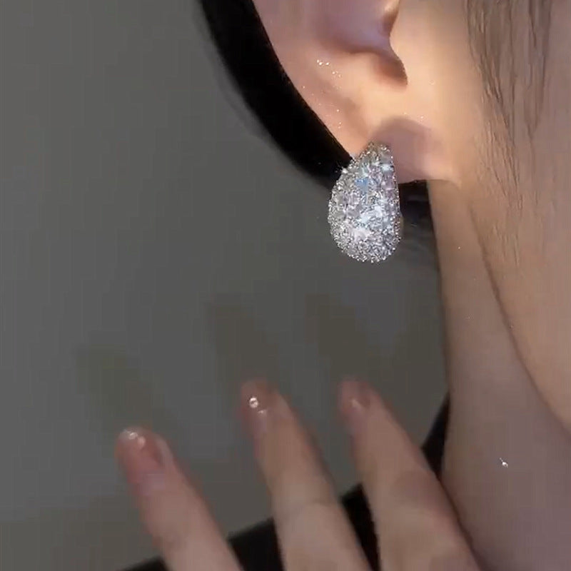 Fashion Jewelry Vintage Chunky Dome Drop Earrings For Women Glossy Stainless Steel Thick Zircon Inlaid Teardrop Earring Earrings Women - Artigo Importado