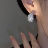 Fashion Jewelry Vintage Chunky Dome Drop Earrings For Women Glossy Stainless Steel Thick Zircon Inlaid Teardrop Earring Earrings Women - Artigo Importado