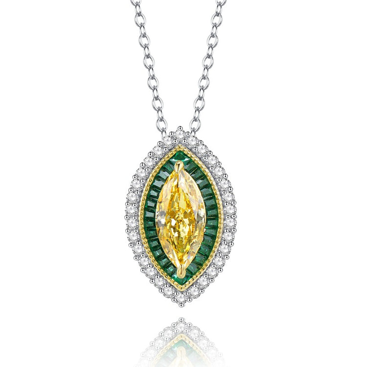 New 925 Silver Necklace 613 Yellow Diamond Horse Eye Pendant For Women - Artigo Importado