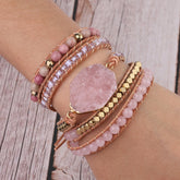 Natural Stone Bracelet  Quartz Leather Wrap Bracelets For Women Rose Gems Beads Jewelry 5 Strand - Artigo Importado