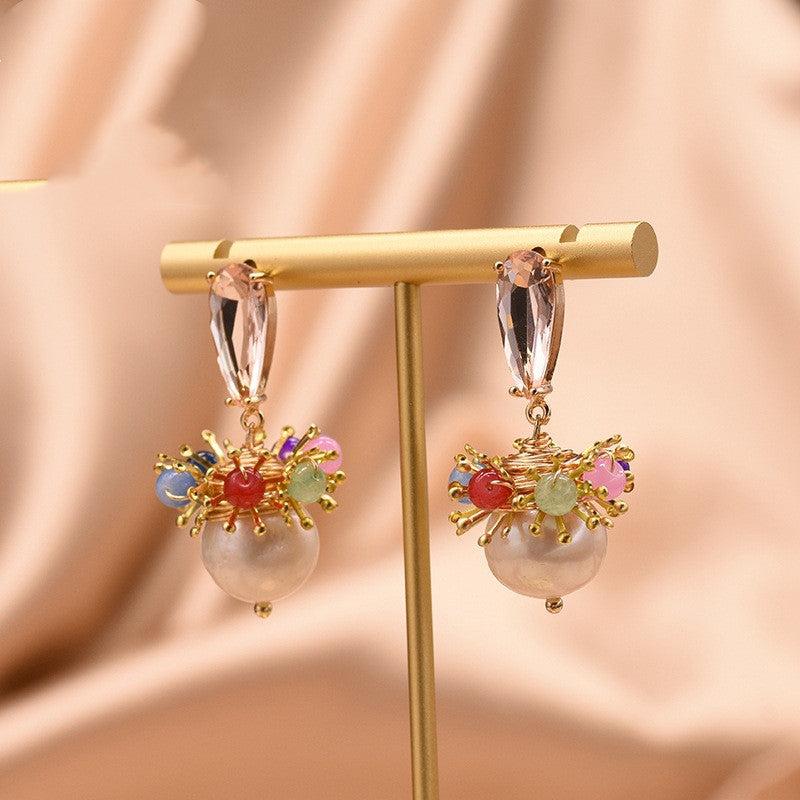 GLSEEVO Natural  Water White Pearl  Drop Earring 925 Sterling Silver For Women Girls Pendant Colorful  Fine Jewelry GE0818 - Artigo Importado