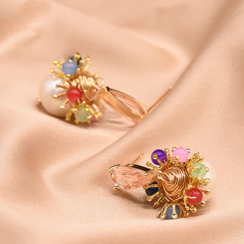 GLSEEVO Natural  Water White Pearl  Drop Earring 925 Sterling Silver For Women Girls Pendant Colorful  Fine Jewelry GE0818 - Artigo Importado