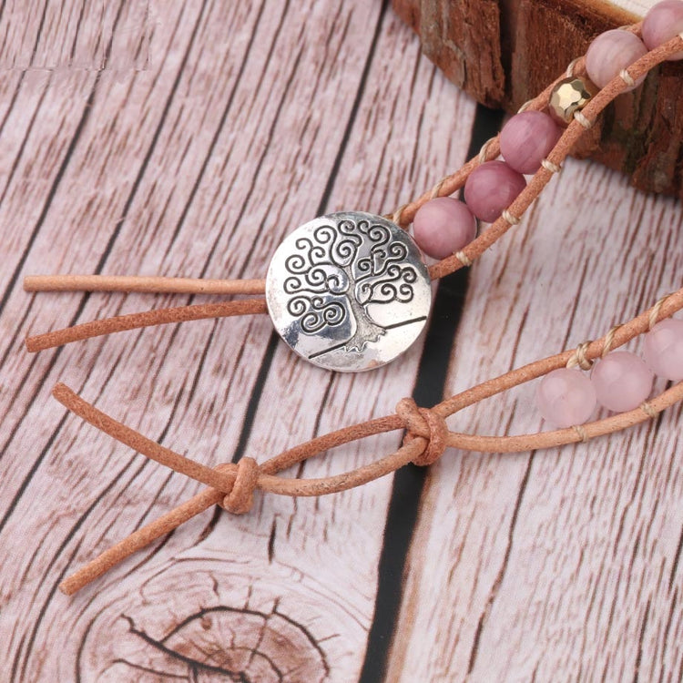 Natural Stone Bracelet  Quartz Leather Wrap Bracelets For Women Rose Gems Beads Jewelry 5 Strand - Artigo Importado