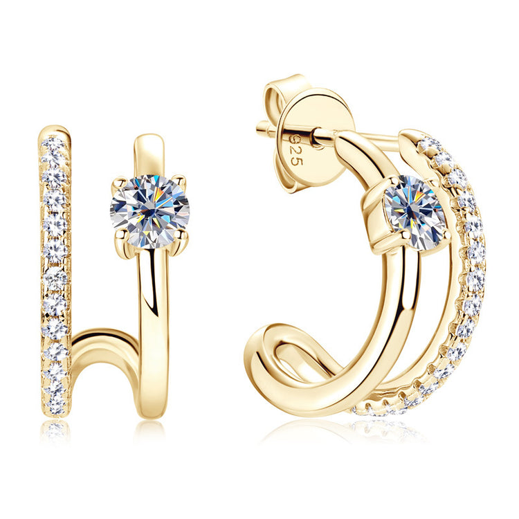 New S925 Sterling Silver Diamond Ear Stud Earring Women - Artigo Importado