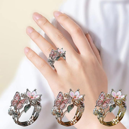 Adjustable Crystal Butterfly Flower Ring For Women - Artigo Importado
