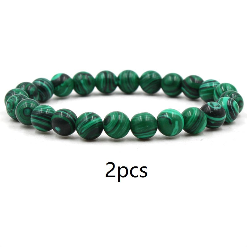Classic Black Matte Green Malachite Bracelets Suitable Women Men Elastic Strand Jewelry - Artigo Importado