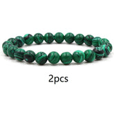 Classic Black Matte Green Malachite Bracelets Suitable Women Men Elastic Strand Jewelry - Artigo Importado
