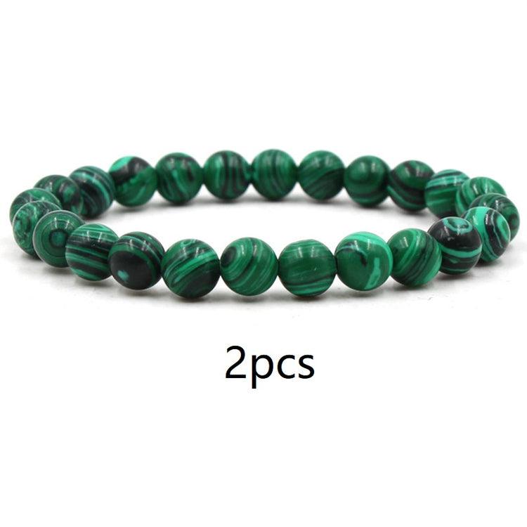 Classic Black Matte Green Malachite Bracelets Suitable Women Men Elastic Strand Jewelry - Artigo Importado
