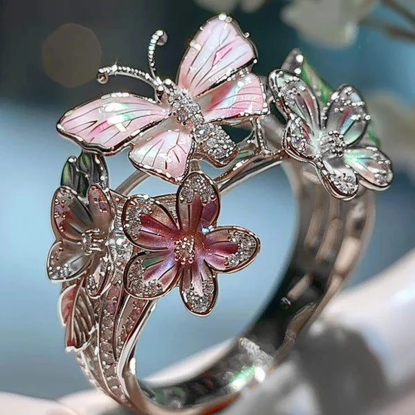 Adjustable Crystal Butterfly Flower Ring For Women - Artigo Importado