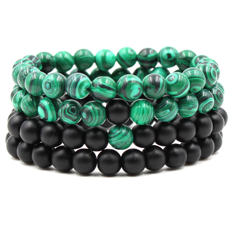 Classic Black Matte Green Malachite Bracelets Suitable Women Men Elastic Strand Jewelry - Artigo Importado