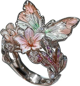 Adjustable Crystal Butterfly Flower Ring For Women - Artigo Importado