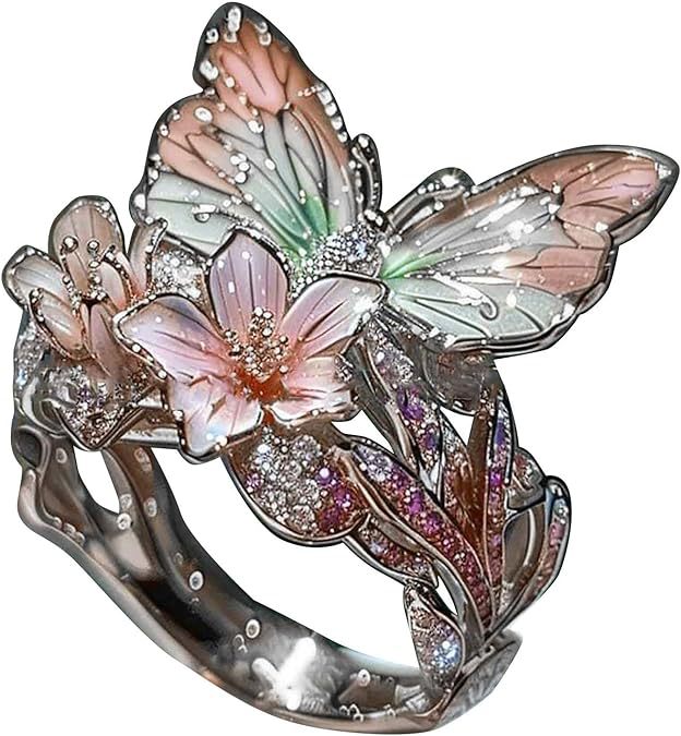 Adjustable Crystal Butterfly Flower Ring For Women - Artigo Importado