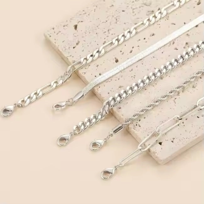 5pcs Silver Bracelets For Women, 14K Silver Plated Dainty Bracelets Set For Women Trendy Adjustable Stackable Bracelets - Artigo Importado