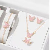 5PCS Fashion Butterfly Pendants Necklace Earrings Ring Bracelet Sets For Women Jewelry Set Bridal Wedding Jewelry Gift - Artigo Importado