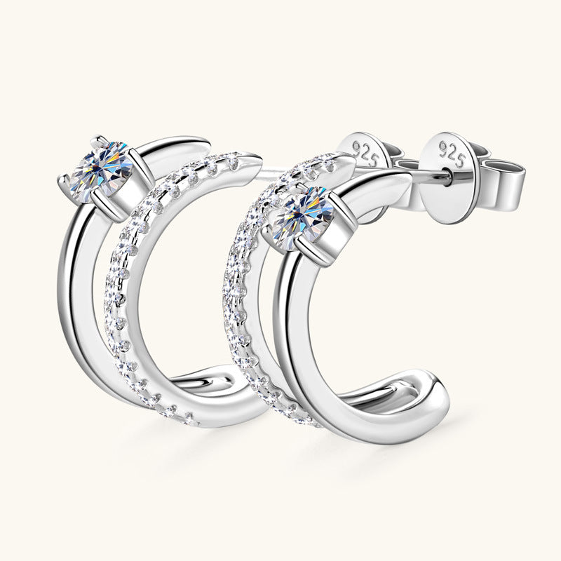 New S925 Sterling Silver Diamond Ear Stud Earring Women - Artigo Importado