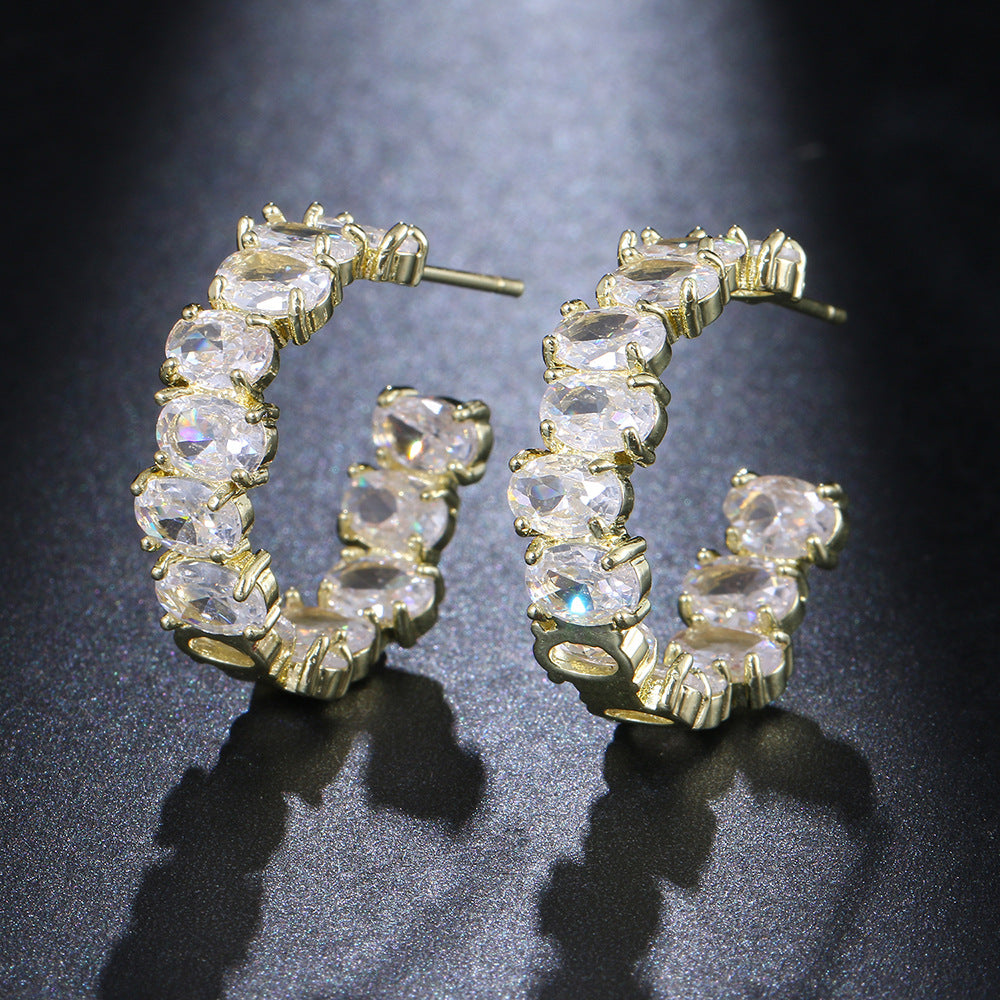 Exaggerated Temperamental Zircon C- Shaped Eardrop Earring Women - Artigo Importado