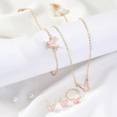 5PCS Fashion Butterfly Pendants Necklace Earrings Ring Bracelet Sets For Women Jewelry Set Bridal Wedding Jewelry Gift - Artigo Importado