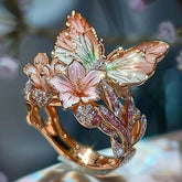 Adjustable Crystal Butterfly Flower Ring For Women - Artigo Importado