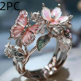 Adjustable Crystal Butterfly Flower Ring For Women - Artigo Importado