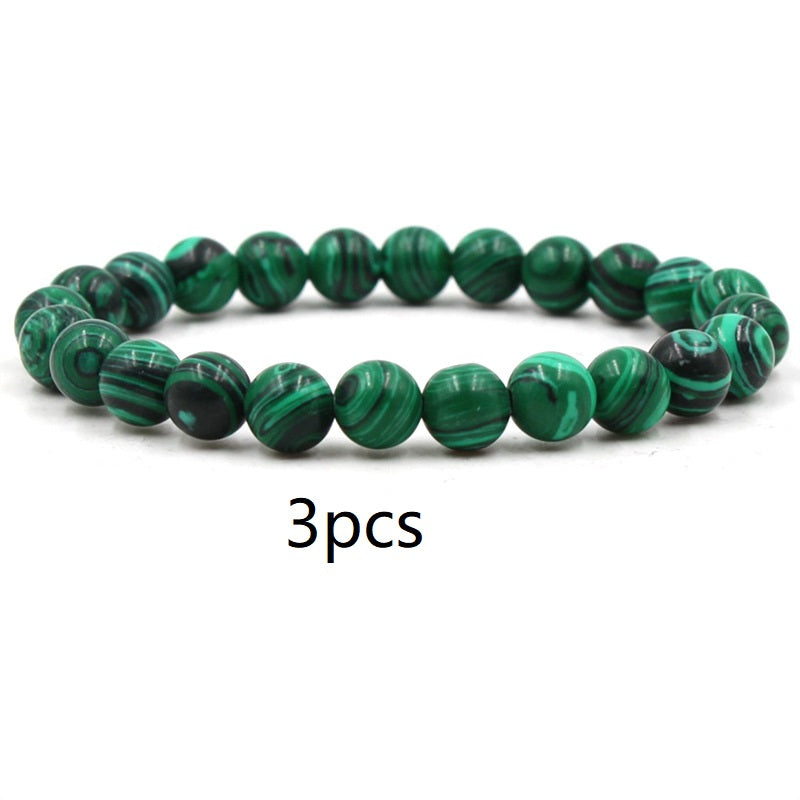 Classic Black Matte Green Malachite Bracelets Suitable Women Men Elastic Strand Jewelry - Artigo Importado