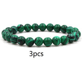 Classic Black Matte Green Malachite Bracelets Suitable Women Men Elastic Strand Jewelry - Artigo Importado