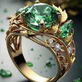 Elegant Emerald And Diamond Ring For Women With A Creative Floral Design - Artigo Importado