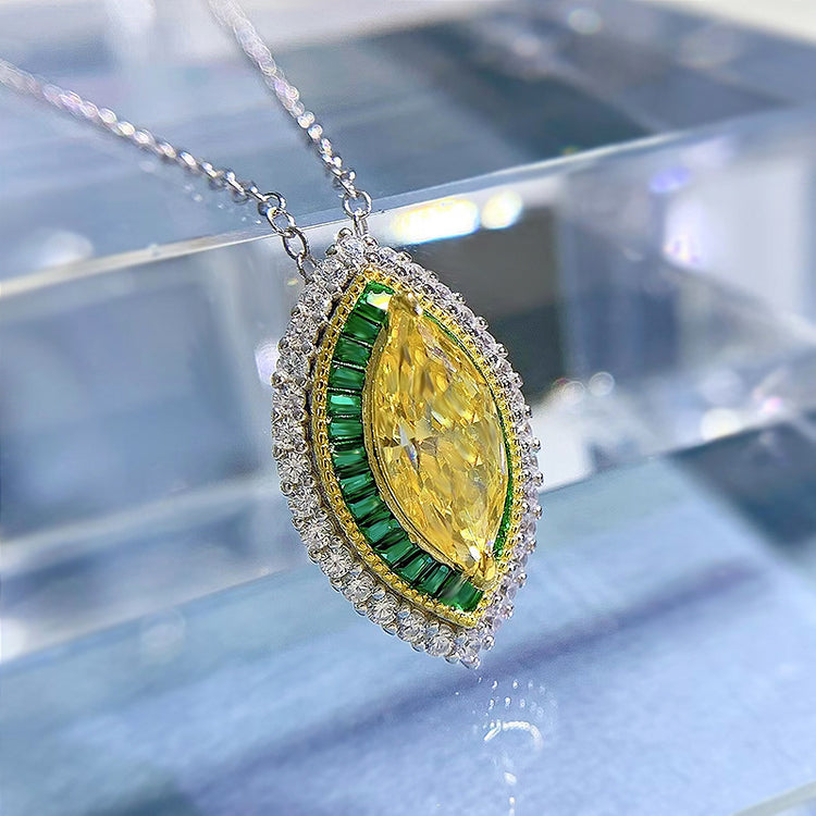 New 925 Silver Necklace 613 Yellow Diamond Horse Eye Pendant For Women - Artigo Importado