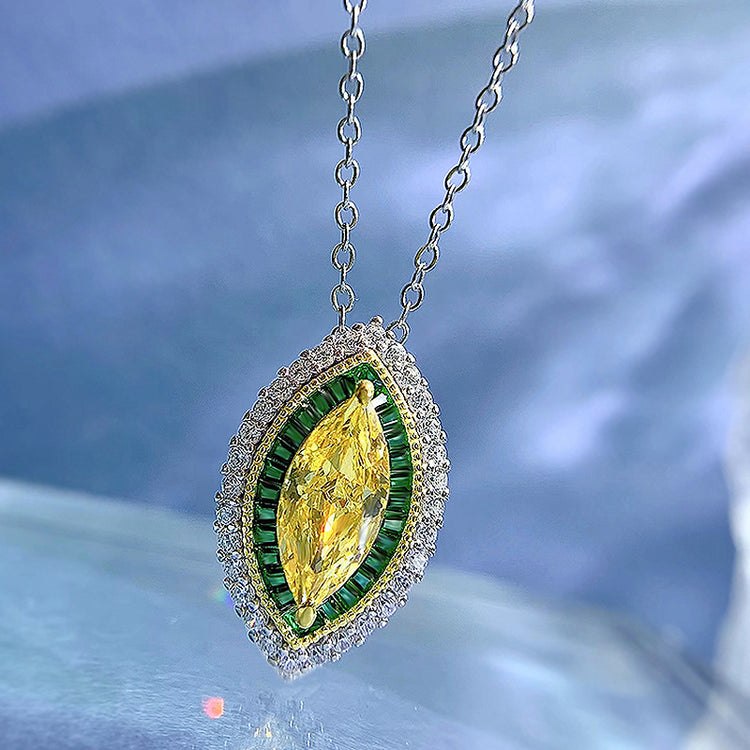 New 925 Silver Necklace 613 Yellow Diamond Horse Eye Pendant For Women - Artigo Importado