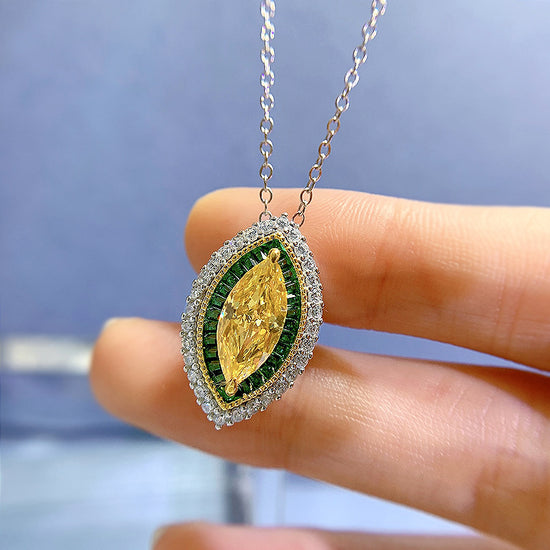 New 925 Silver Necklace 613 Yellow Diamond Horse Eye Pendant For Women - Artigo Importado