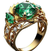 Elegant Emerald And Diamond Ring For Women With A Creative Floral Design - Artigo Importado