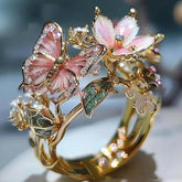 Adjustable Crystal Butterfly Flower Ring For Women - Artigo Importado