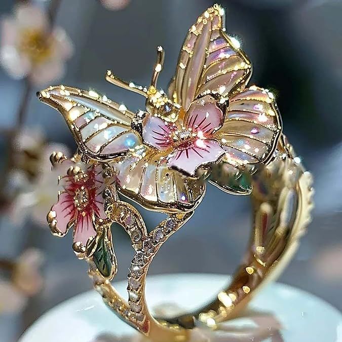 Adjustable Crystal Butterfly Flower Ring For Women - Artigo Importado