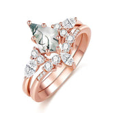 2pcs Fashion Rings Natural Green Moss Stone Agate Ring For Women Personalized Jewelry - Artigo Importado