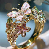 Adjustable Crystal Butterfly Flower Ring For Women - Artigo Importado