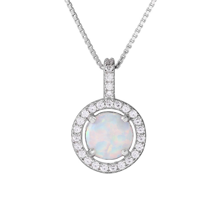 925 Sterling Silver Light Luxury Full Diamond Round Opal Stone Necklace For Women - Artigo Importado